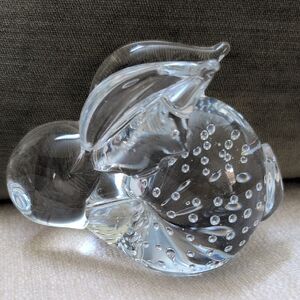 Art Glass Crystal Bunny Rabbit Figurine Paperweight With Controlled Bubbles